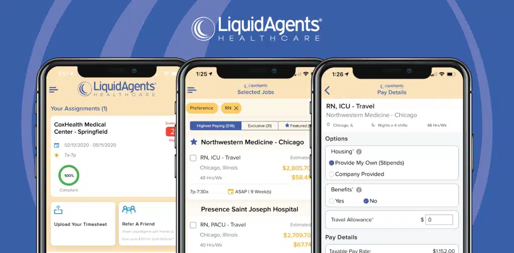 LiquidAgents App Launch Banner Showing phones with different app screens on each