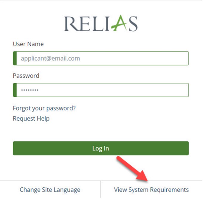 Screenshot showing the first step in the System Requirements journey